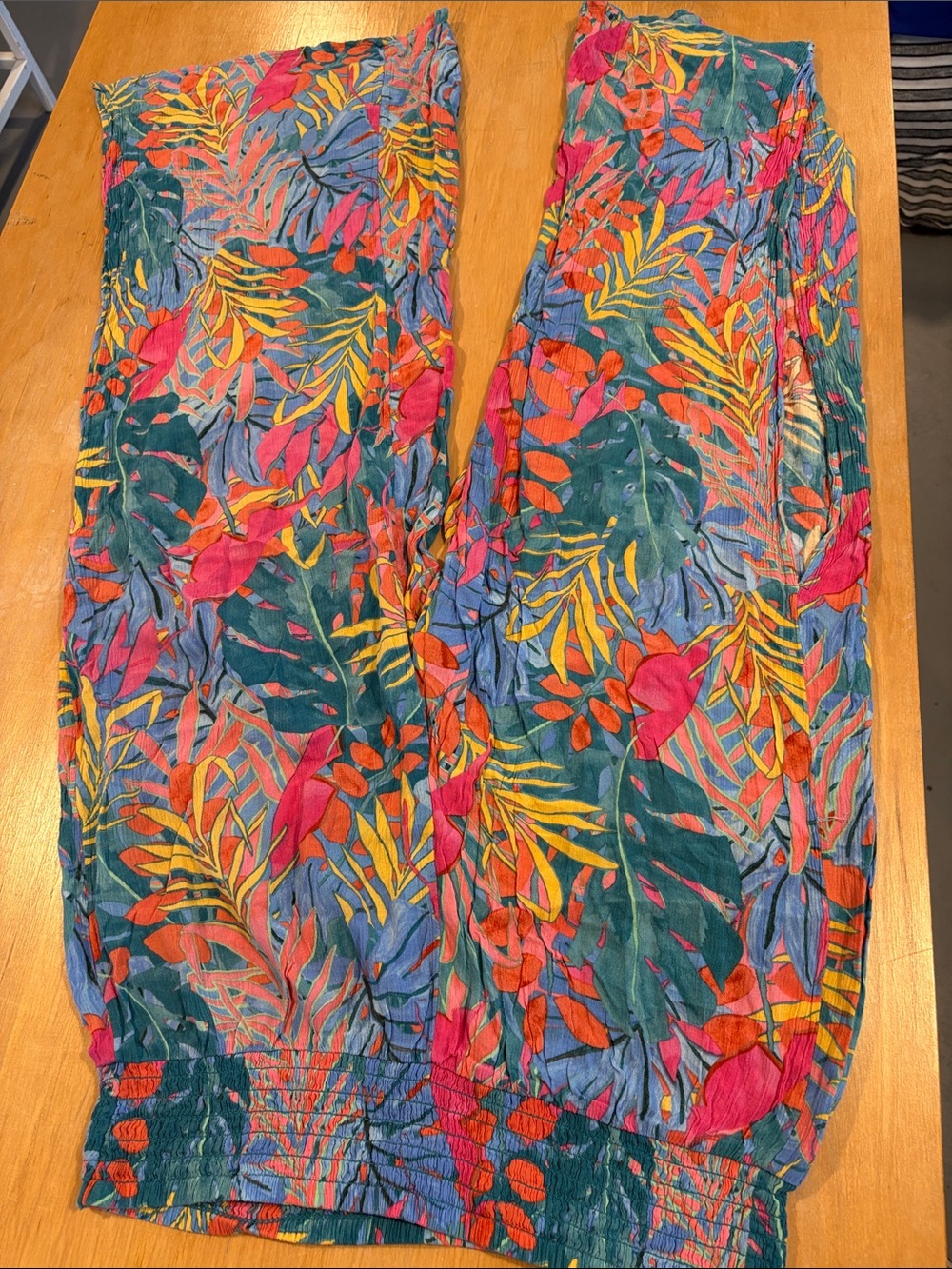 Kona Sol ~ Tropical Leaf Wide-Leg Pants - Green Pink Yellow Orange